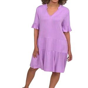 MUK LUKS Lounge Dress Size XL Cloud Knit Tiered Elbow Sleeves Violet Casual NEW